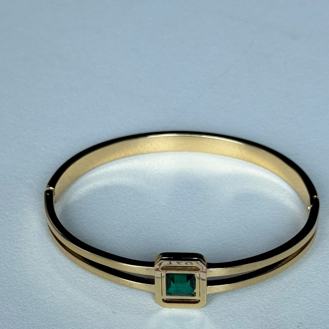 Square Stone Split Bangle in green, real photo