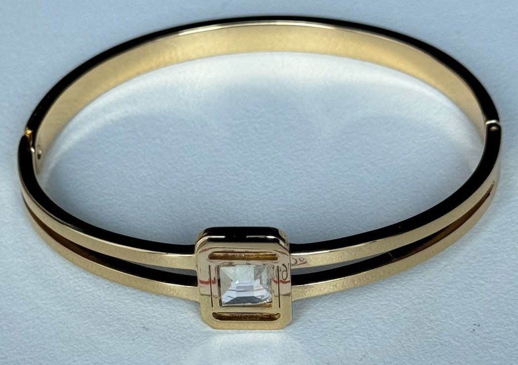 Square Stone Split Bangle in clear, real photo