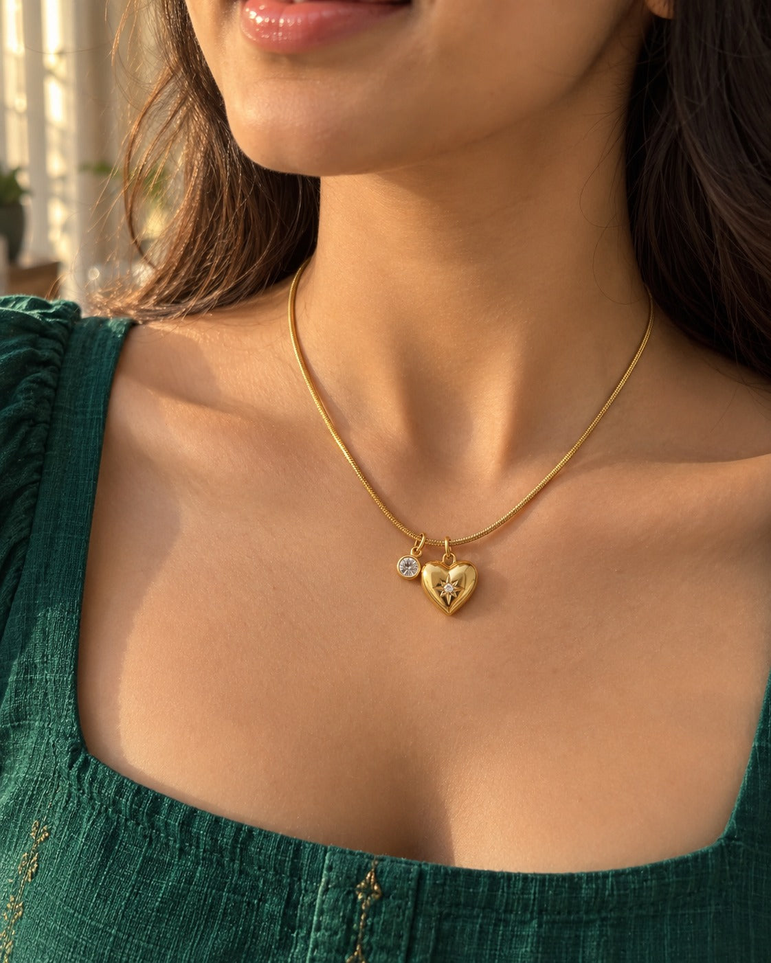 Starry Heart Charm Necklace, worn