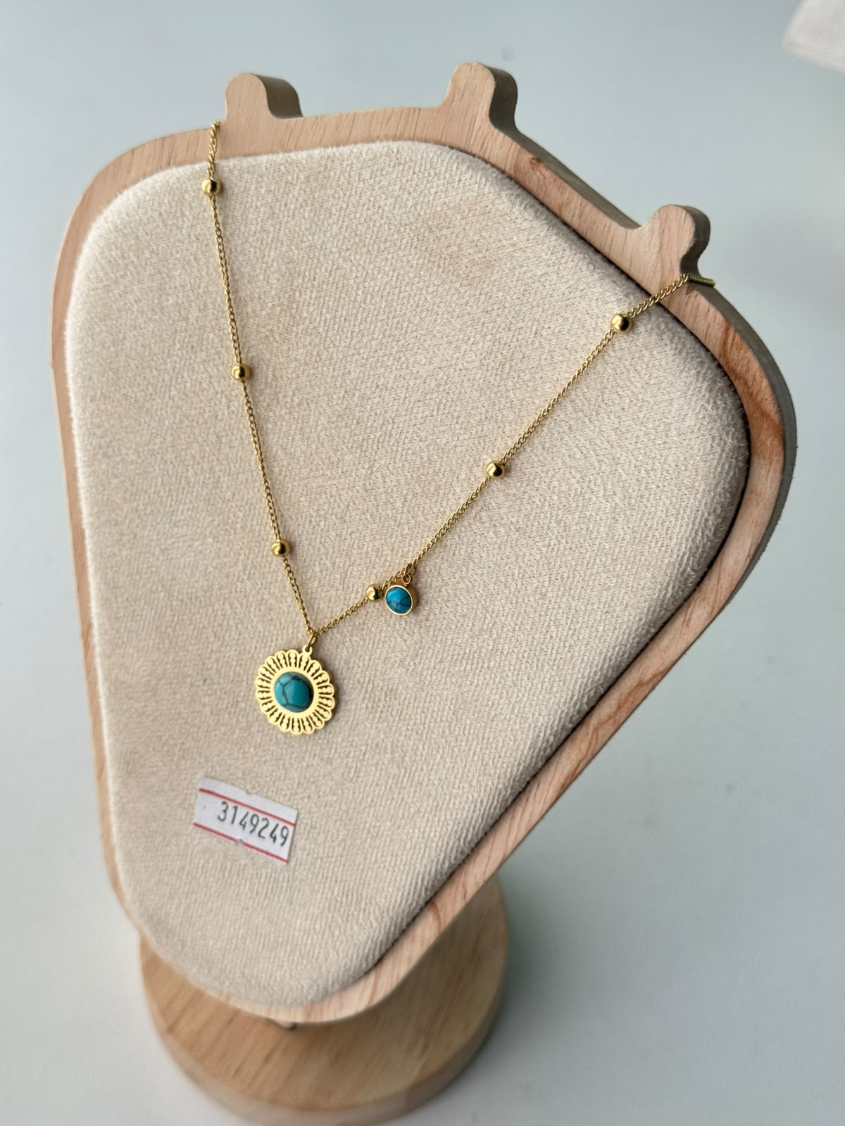 Turquoise Sun Medallion Necklace, real photo