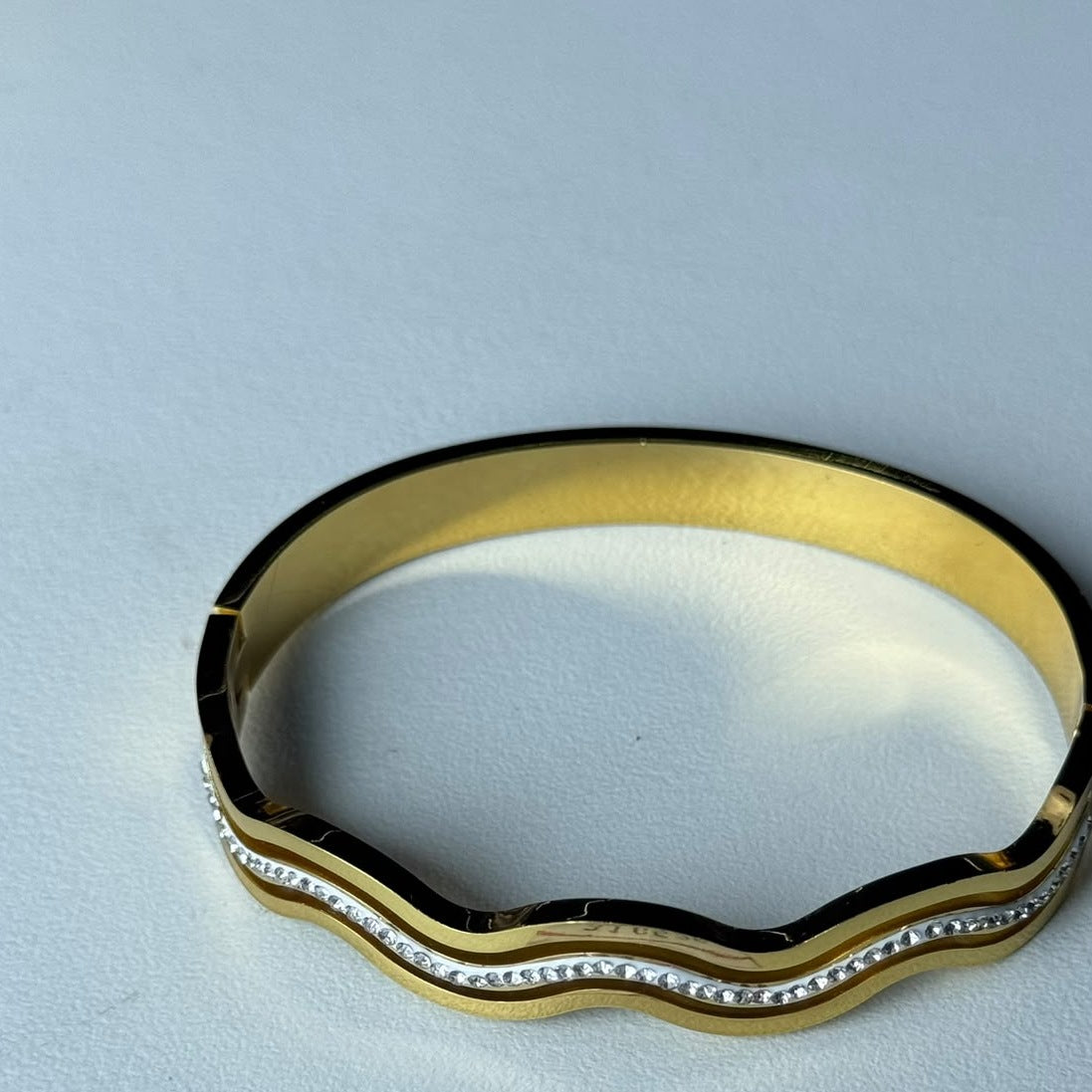 Wavy Crystal Line Bangle, real photo