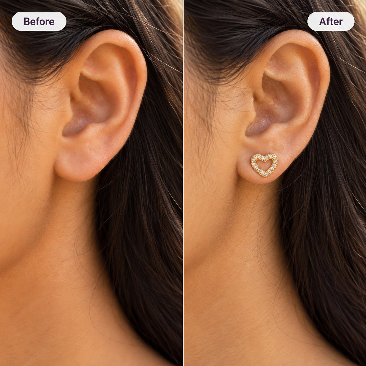 Open Heart Studs – before and after