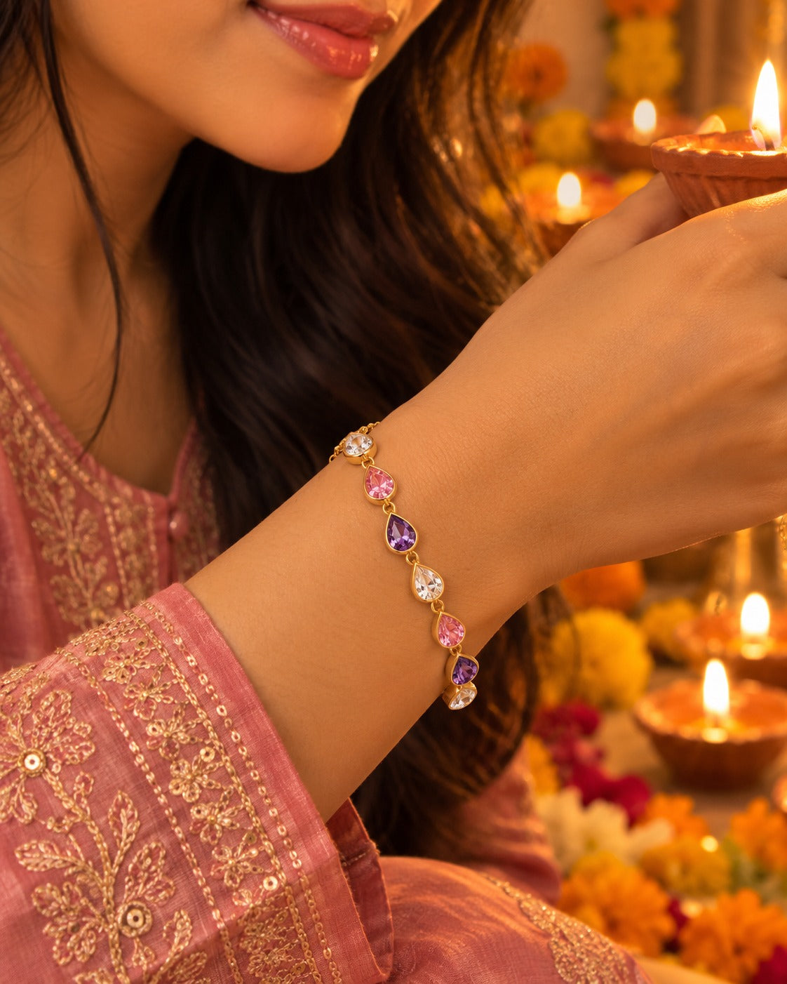 Pink & Violet Drops Bracelet – worn