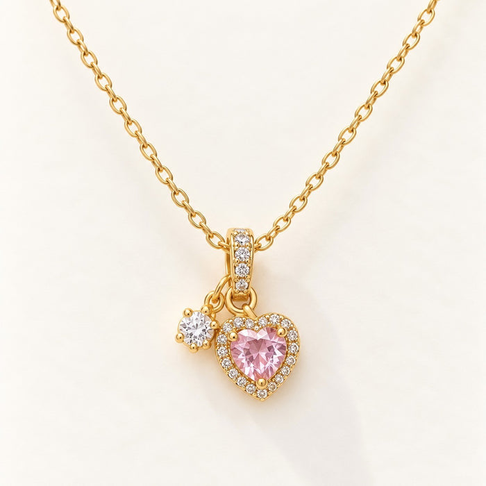 Pink Heart Halo Necklace