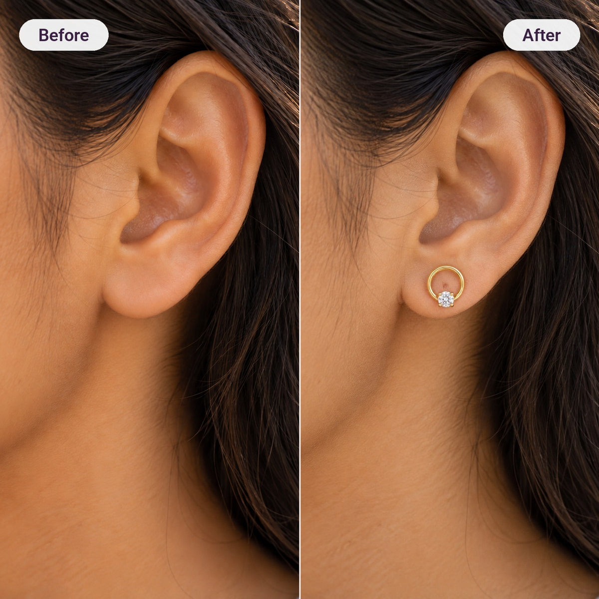 Solitaire Hoop Earrings – before and after