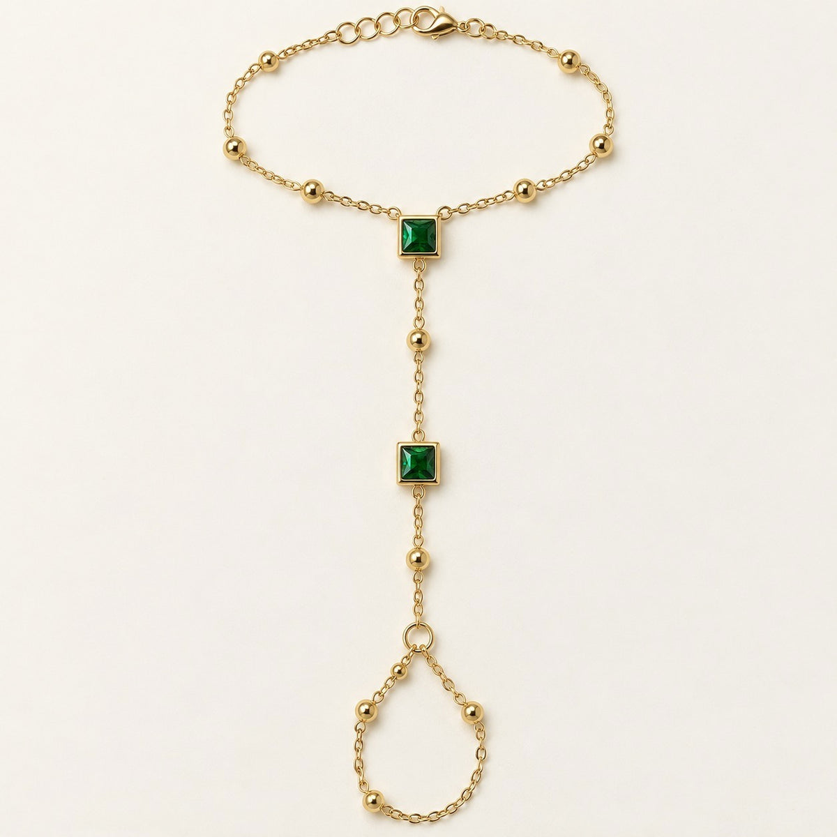 Square Stone Hand Chain, emerald green