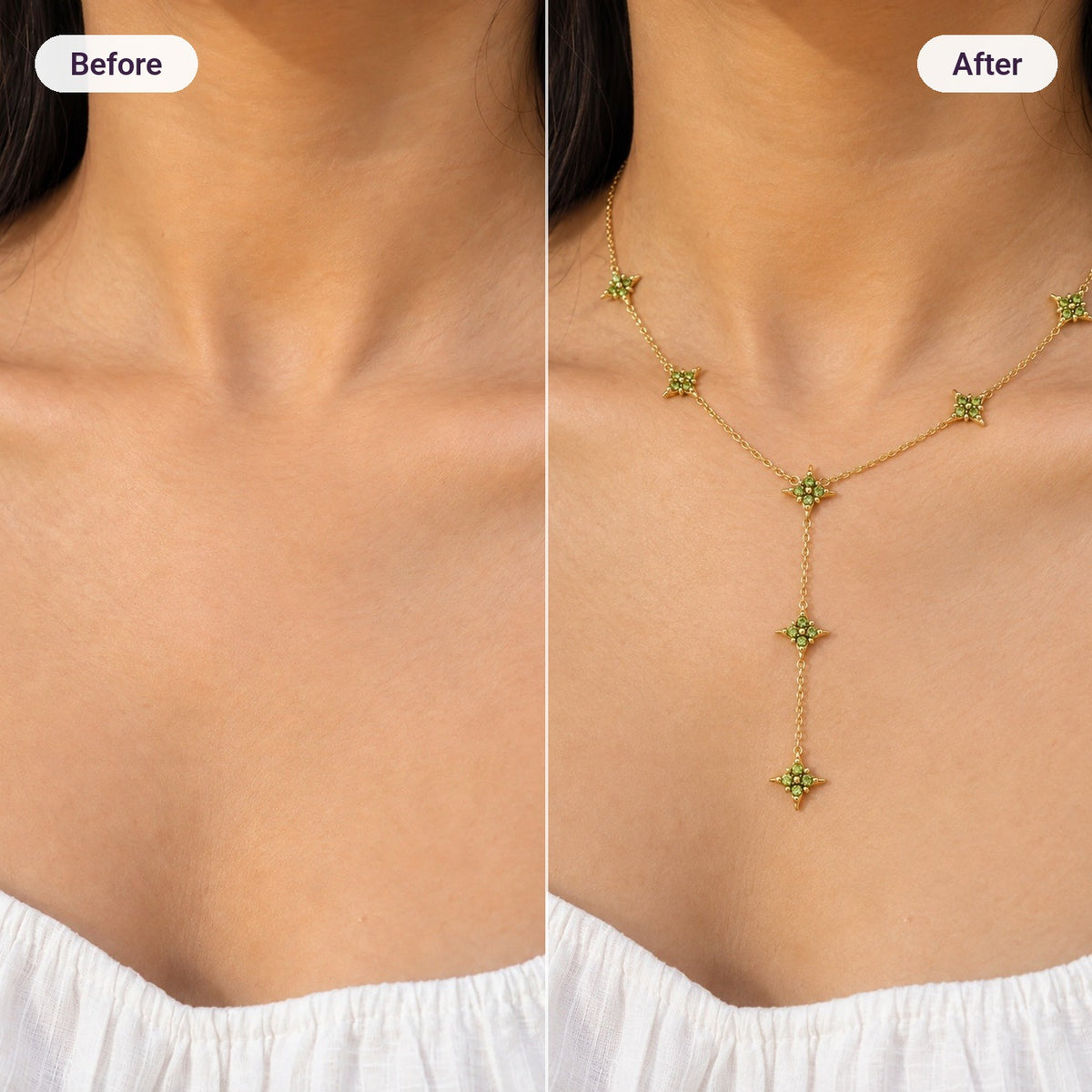 Star Lariat Necklace – before and after