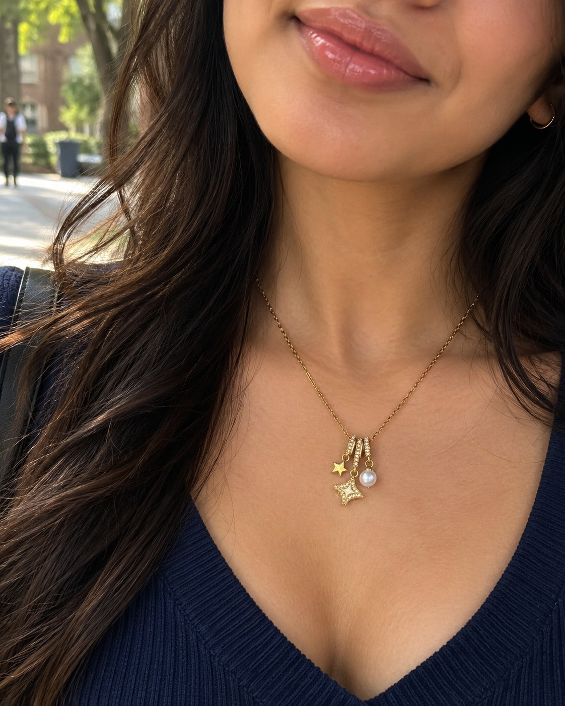 Star Pearl Charm Necklace – worn