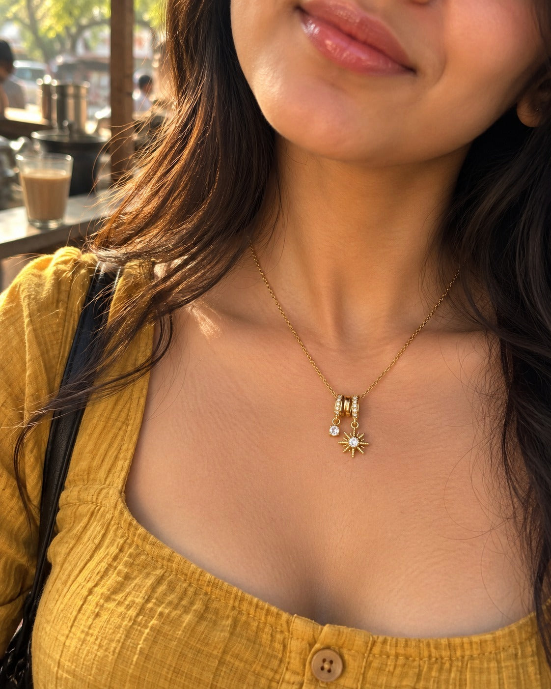 Sunburst Charm Necklace – worn