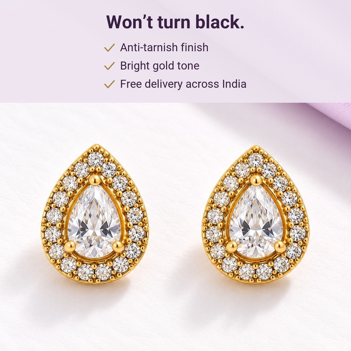 Teardrop Halo Studs – anti-tarnish