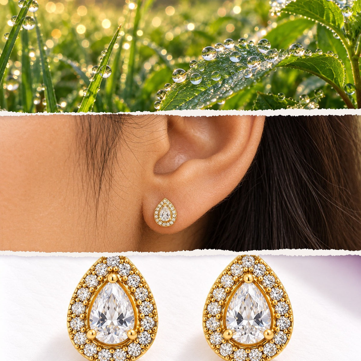 Teardrop Halo Studs – inspired by nature, worn