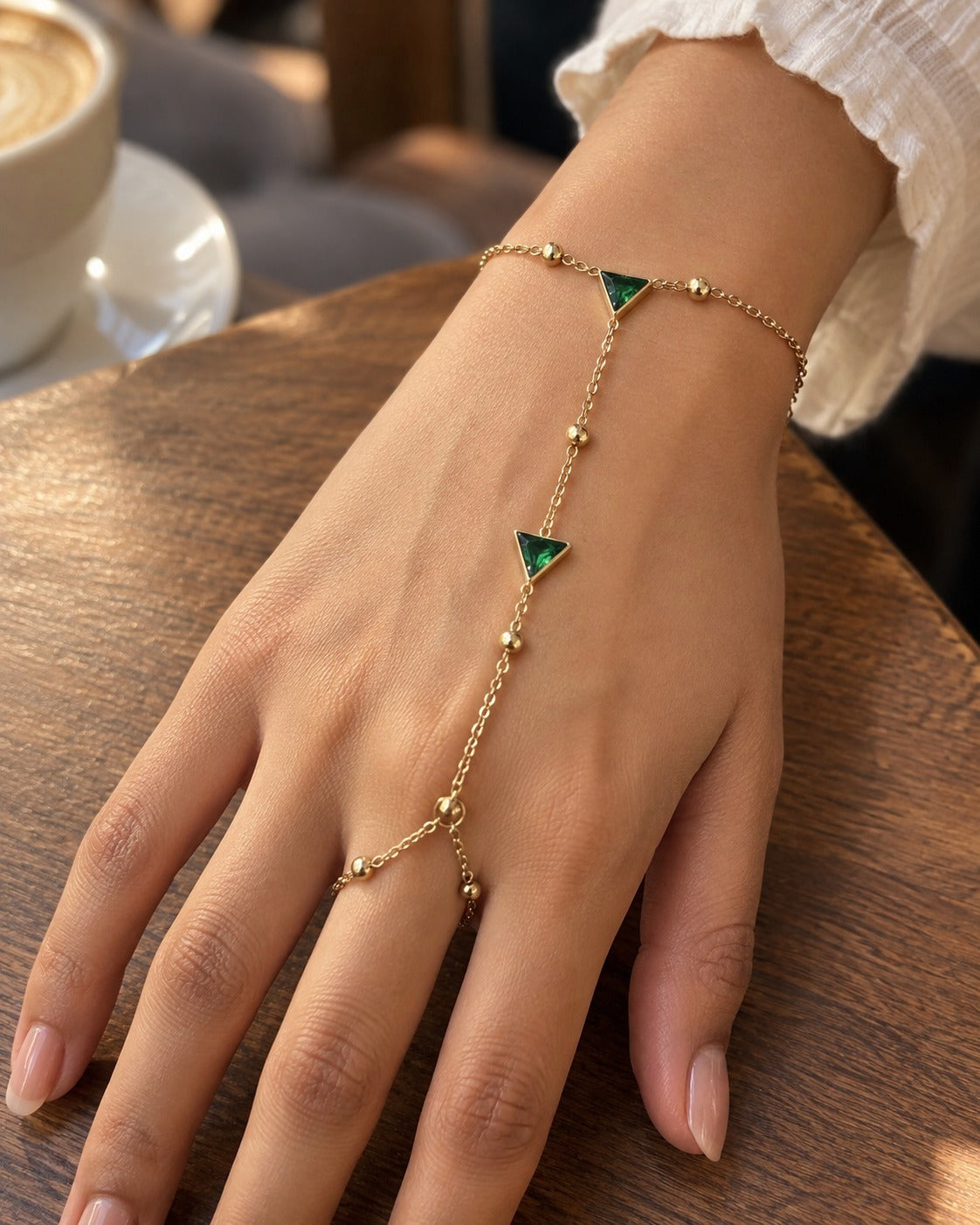 Triangle Stone Hand Chain – worn