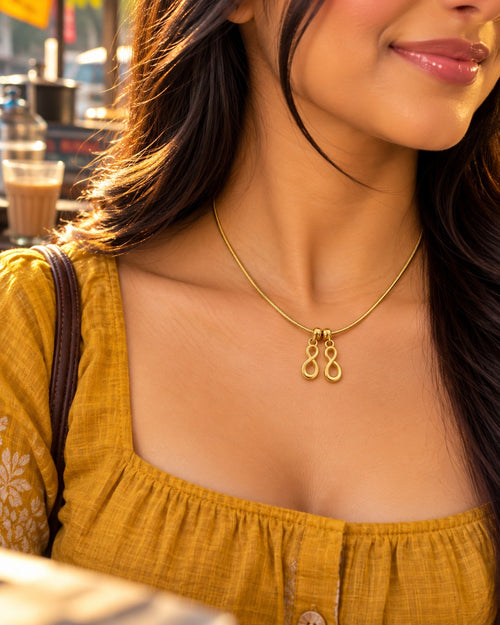 Twin Infinity Necklace – worn