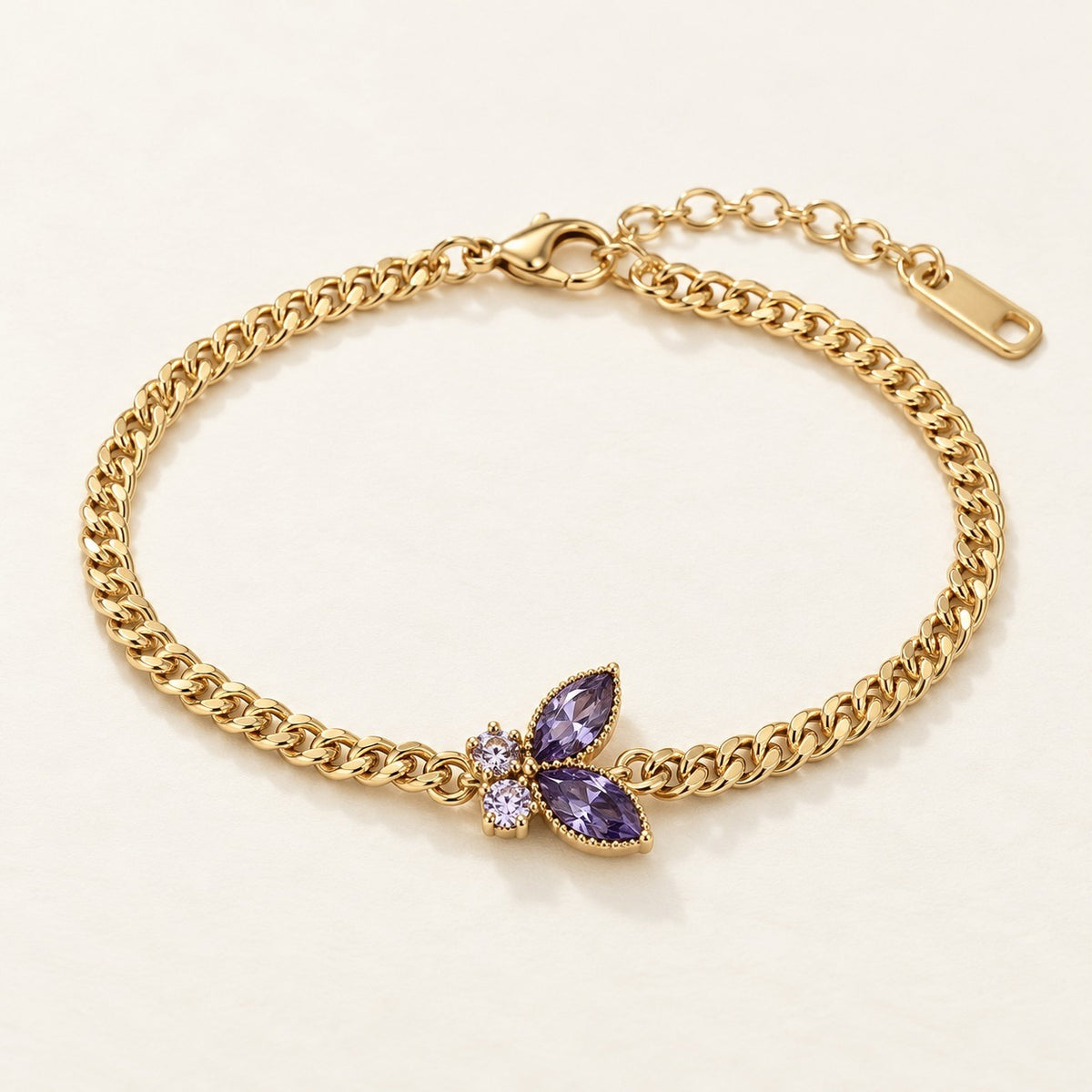Violet Butterfly Bracelet product photo on cream